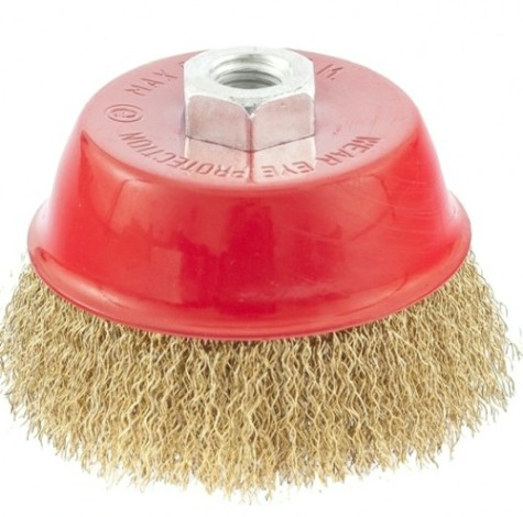 Щетка для УШМ MATRIX 100 мм, М14 "чашка", латунированная витая проволока [74605]