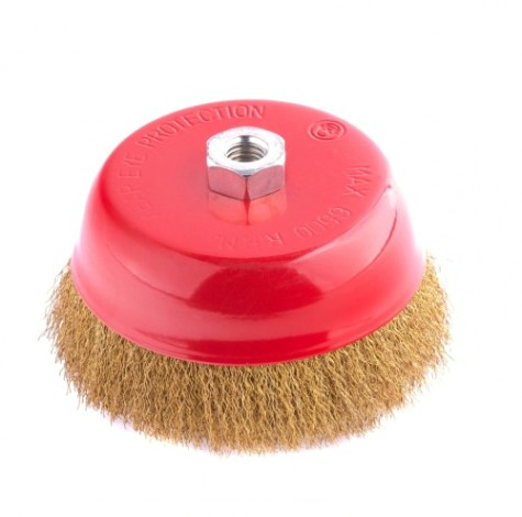 Щетка для УШМ MATRIX 150 мм, М14 "чашка", латунированная витая проволока// [74607]