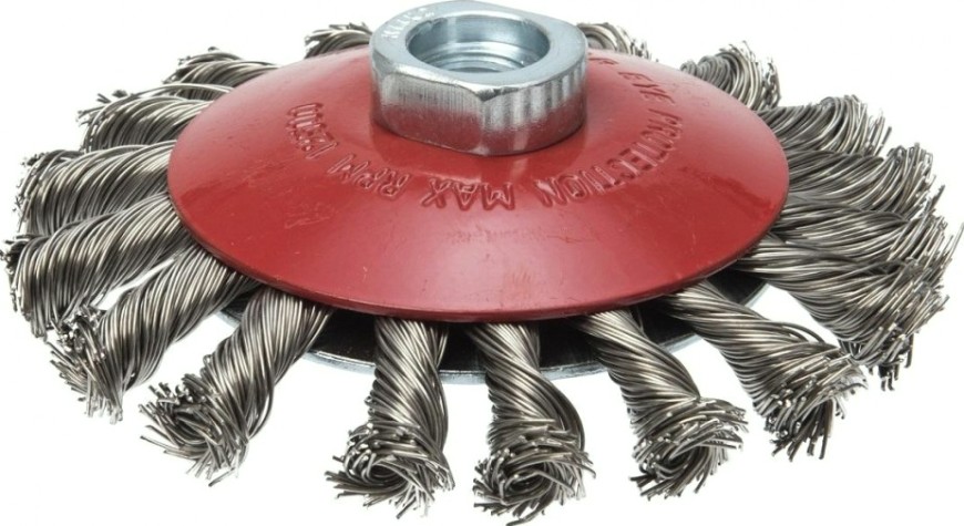 Щетка для УШМ Профоснастка № 539 Эксперт D100 мм М14*2 SS коническая, жгутовая, (нерж) [20804005]