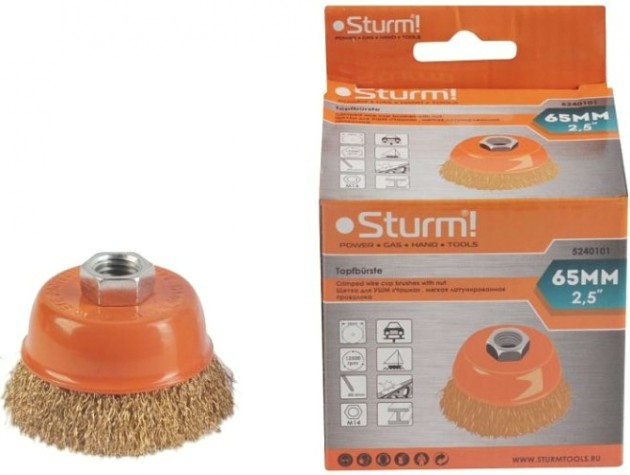 Щетка для УШМ Sturm 5 240 101 чашка м14, d65мм, латунированная волнистая пров [5240101]
