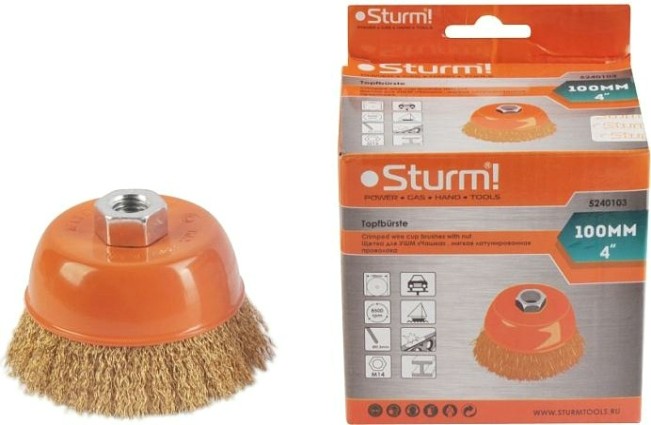 Щетка для УШМ Sturm 5 240 103 чашка м14, d100мм, латунированная волнистая пров. [5240103]