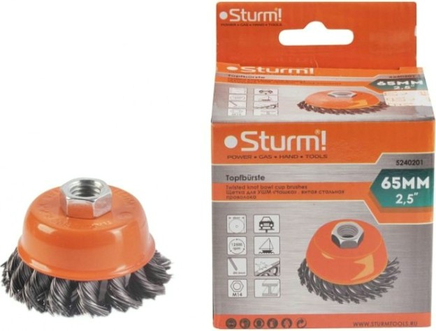Щетка для УШМ Sturm 5 240 201 чашка м14, d65мм, витая стальная проволока [5240201]