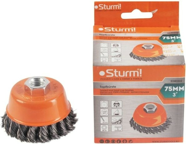 Щетка для УШМ Sturm 5 240 202 чашка м14, d75мм, витая стальная проволока [5240202]