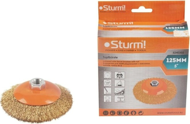 Щетка для УШМ Sturm 5 240 302 м14, d125мм, латунированная волнистая проволока [5240302]
