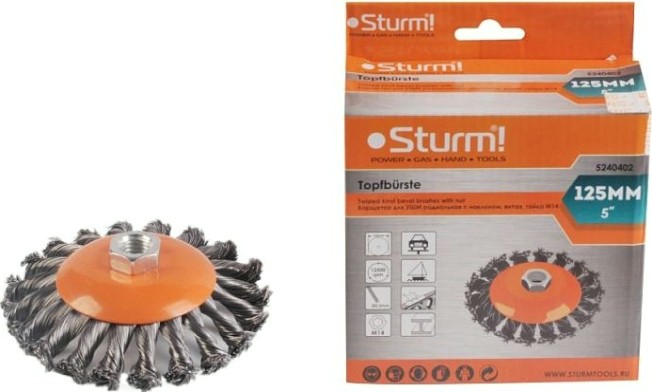 Щетка для УШМ Sturm 5 240 402 м14, d125мм,витая.стальная проволока [5240402]