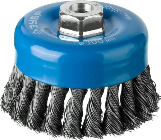 Щетка для УШМ ЗУБР ПРОФЕССИОНАЛ чашечная плетеные пучки стальной проволоки 0,5мм, [35275-100_z02]