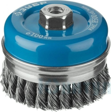 Щетка для УШМ ЗУБР ПРОФЕССИОНАЛ чашечная усиленная плетеные пучки стальной проволо [3527-100_z02]