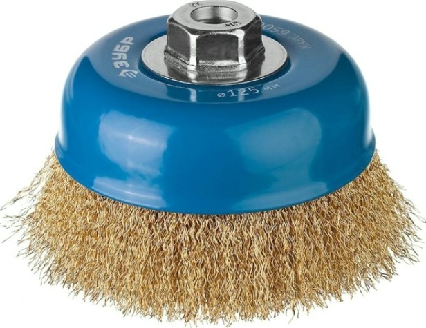 Щетка для УШМ ЗУБР ПРОФЕССИОНАЛ чашечная витая латунированная стальная проволока 0 [3526-075_z02]
