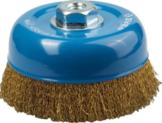 Щетка для УШМ ЗУБР ПРОФЕССИОНАЛ чашечная витая латунированная стальная проволока 0 [3526-150_z02]
