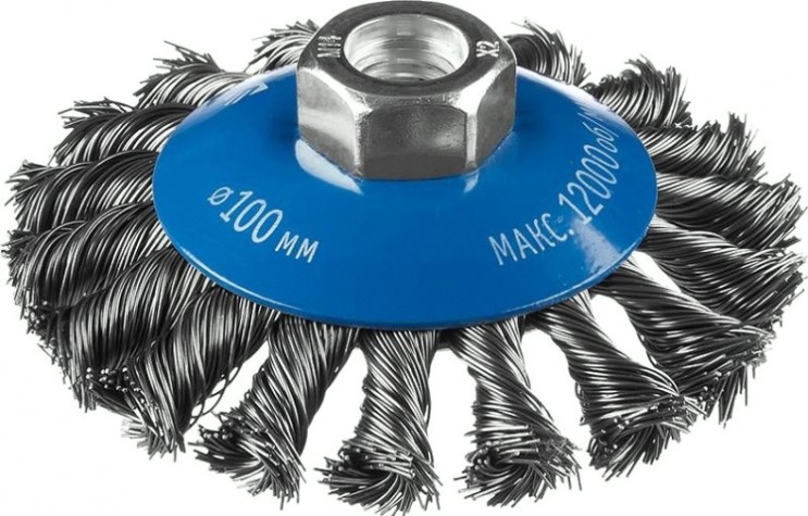 Щетка для УШМ ЗУБР ПРОФЕССИОНАЛ коническая плетеные пучки стальной проволоки 0,5мм [35269-100_z02]