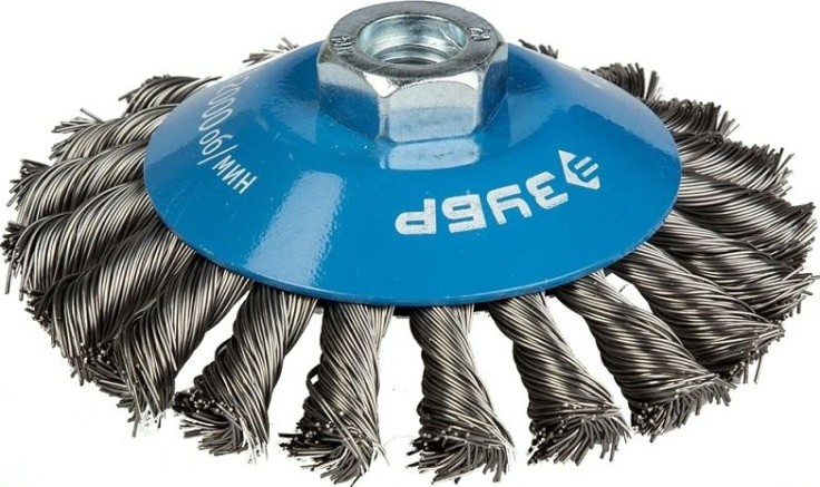 Щетка для УШМ ЗУБР ПРОФЕССИОНАЛ коническая плетеные пучки стальной проволоки 0,5мм [35269-115_z02]