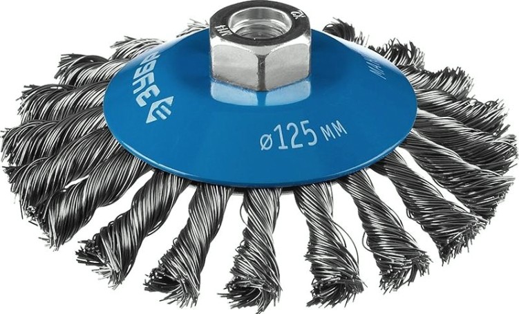 Щетка для УШМ ЗУБР ПРОФЕССИОНАЛ коническая плетеные пучки стальной проволоки 0,5мм [35269-125_z02]