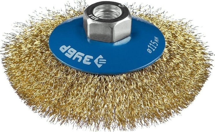 Щетка для УШМ ЗУБР ПРОФЕССИОНАЛ коническая витая латунированная стальная проволока [35267-115_z02]