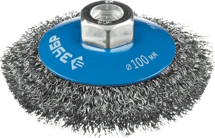 Щетка для УШМ ЗУБР ПРОФЕССИОНАЛ коническая витая стальная проволока 0,3мм, 100ммхм [35265-100_z02]