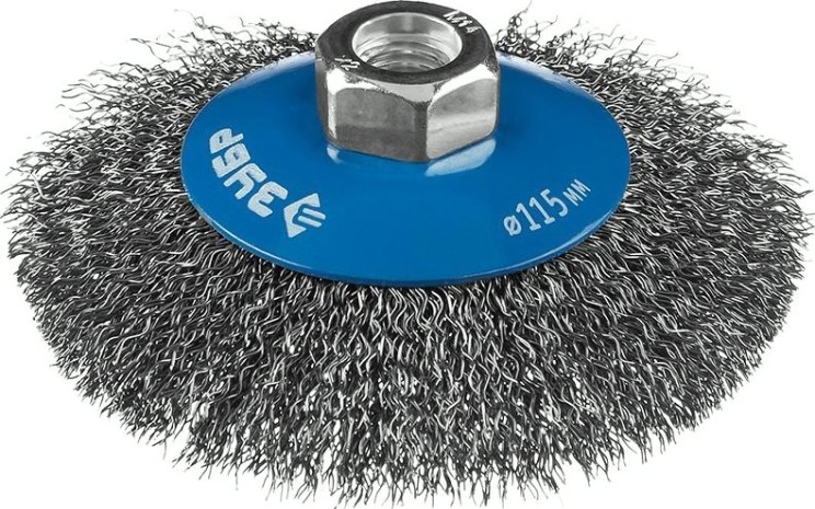 Щетка для УШМ ЗУБР ПРОФЕССИОНАЛ коническая витая стальная проволока 0,3мм, 115ммхм [35265-115_z02]