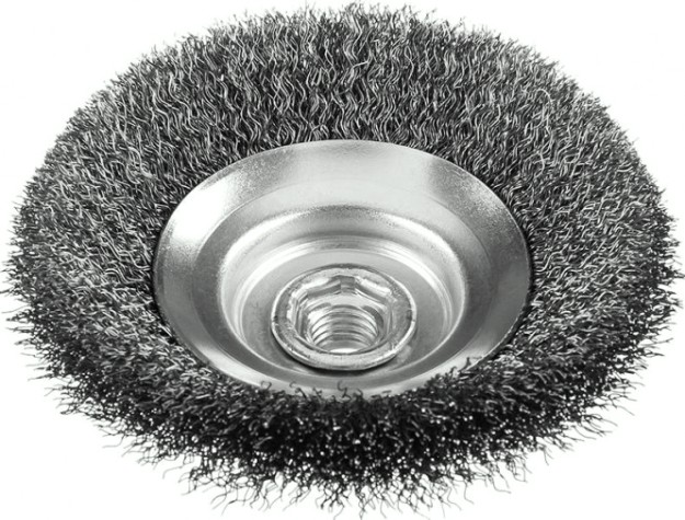 Щетка для УШМ ЗУБР ПРОФЕССИОНАЛ коническая витая стальная проволока 0,3мм, 115ммхм [35265-115_z02]