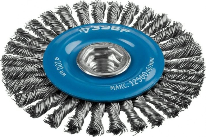 Щетка для УШМ ЗУБР ПРОФЕССИОНАЛ плетеные пучки стальной проволоки 0,5мм, 100ммхм14 [35192-100_z02]