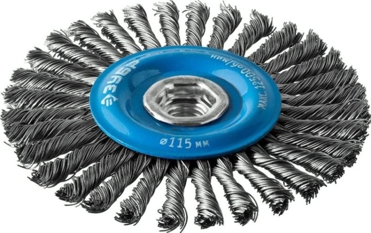 Щетка для УШМ ЗУБР ПРОФЕССИОНАЛ плетеные пучки стальной проволоки 0,5мм, 115ммхм14 [35192-115_z02]