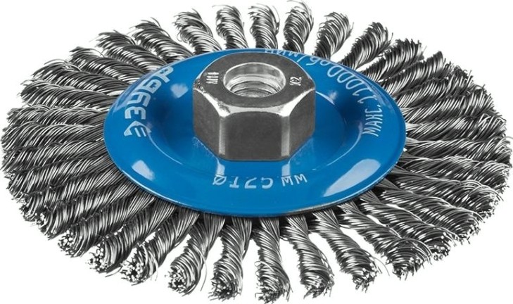 Щетка для УШМ ЗУБР ПРОФЕССИОНАЛ плетеные пучки стальной проволоки 0,5мм, 125ммхм14 [35192-125_z02]