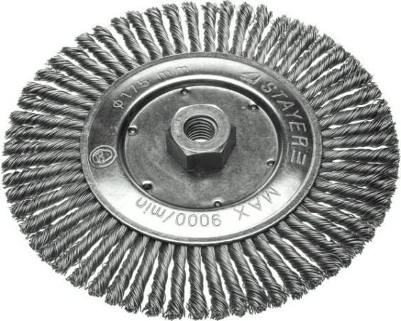 Щетка для УШМ ЗУБР ПРОФЕССИОНАЛ плетеные пучки стальной проволоки 0,5мм, 175ммхм14 [35192-175_z02]