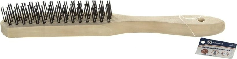 Щетка из стальной проволоки Кобальт 3 рядная 290 мм, деревянная ручка 248-689 [248-689]