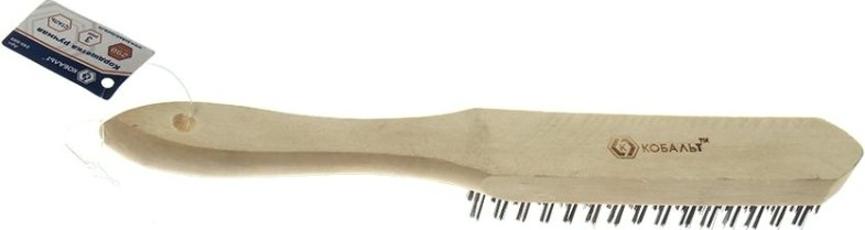 Щетка из стальной проволоки Кобальт 3 рядная 290 мм, деревянная ручка 248-689 [248-689]