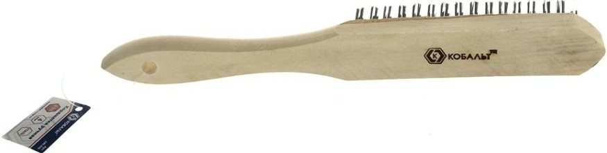 Щетка из стальной проволоки Кобальт 4 рядная 290 мм, деревянная ручка 248-696 [248-696]