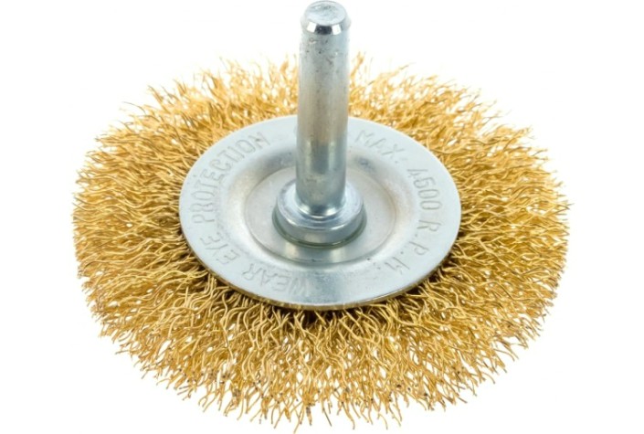 Щетка обдирочная для дрели MATRIX 60 мм плоская со шпилькой, витая проволока [74446]