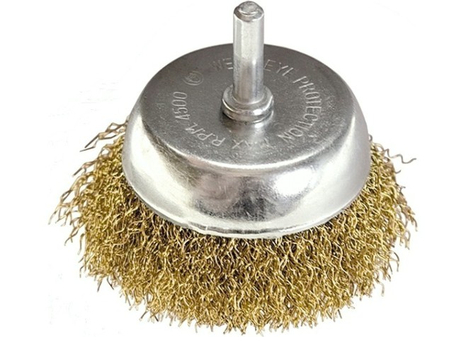 Щетка обдирочная для дрели MATRIX 65 мм "чашка" со шпилькой, витая проволока [74477]