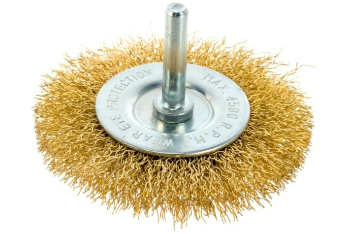Щетка обдирочная для дрели MATRIX 75 мм плоская со шпилькой, витая проволока [74448]