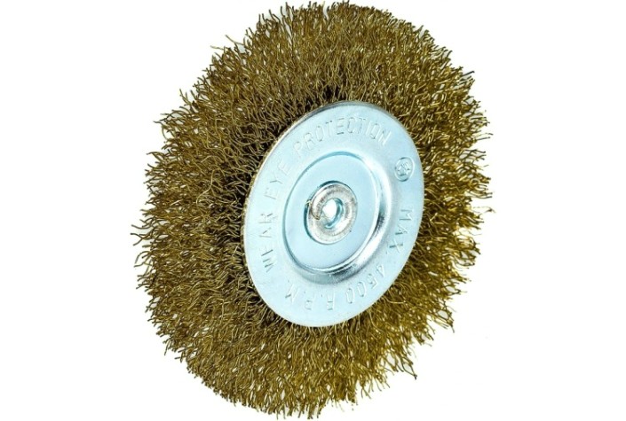 Щетка обдирочная для дрели MATRIX 75 мм плоская со шпилькой, витая проволока [74448]