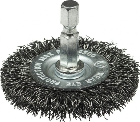 Щетка обдирочная для дрели Профоснастка № 622 Эксперт 6гр хв 6.35 мм D75 мм дисковая, гофрир, нерж. [20902006]