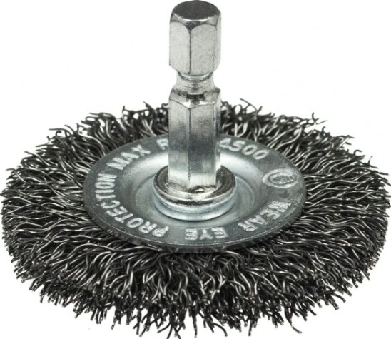 Щетка обдирочная для дрели Профоснастка № 623 Эксперт 6гр хв 6.35 мм D100 мм дисковая, гофрир, нерж. [20902007]