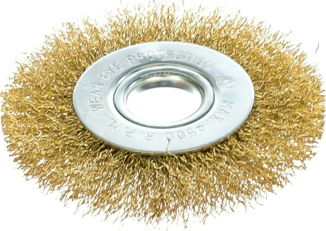 Щетка обдирочная для УШМ MATRIX круглая 100 х 22,2 мм плоская, латунированная витая проволока [74648]