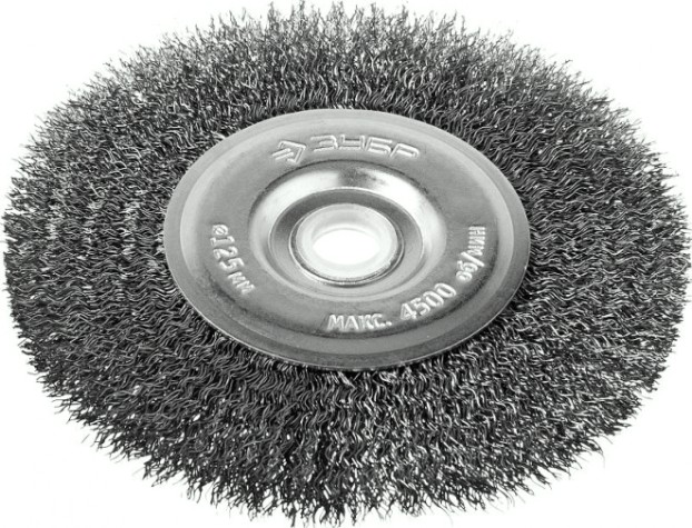 Щетка обдирочная для заточного станка ЗУБР ПРОФЕССИОНАЛ дисковая для витая проволока 0,3мм, 125х12,7мм [35185-125_z02]