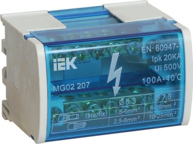 Шина нулевая IEK YND 2/7 на DIN рейку [YND10-2-07-100]