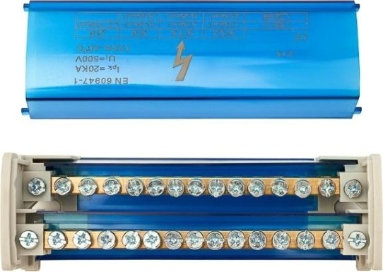 Шина REXANT 11-2302-15 на DIN-рейку в корпусе (кросс-модуль) 2х15 групп