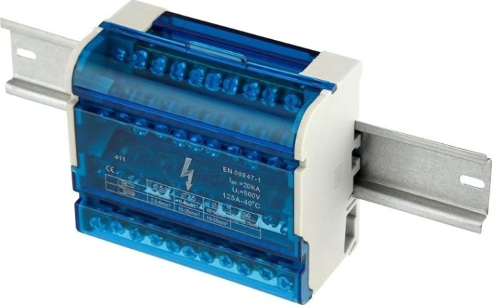 Шина REXANT 11-2304-11 на DIN-рейку в корпусе (кросс-модуль) 4х11 групп