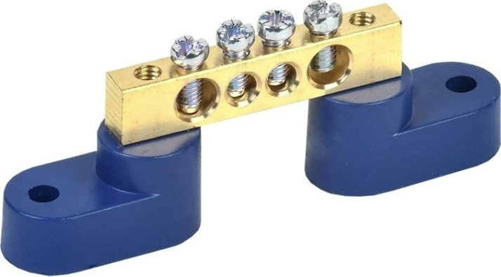 Шина REXANT 11-2324 «N» нулевая 6х9 мм на двух угловых синих изолятора