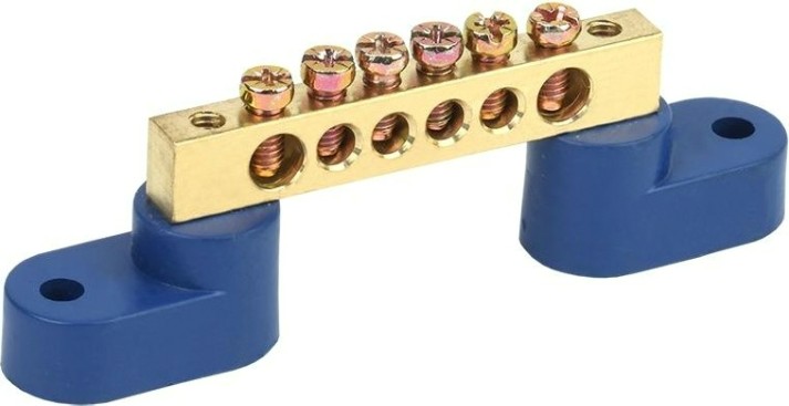 Шина REXANT 11-2325 «N» нулевая 6х9 мм на двух угловых синих изолятора