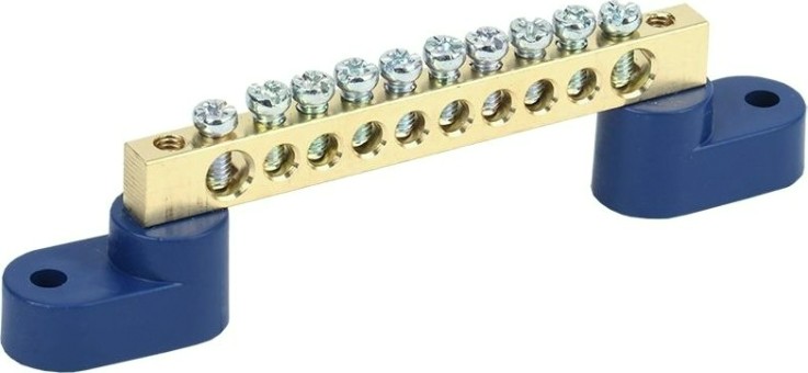 Шина REXANT 11-2327 «N» нулевая 6х9 мм на двух угловых синих изолятора