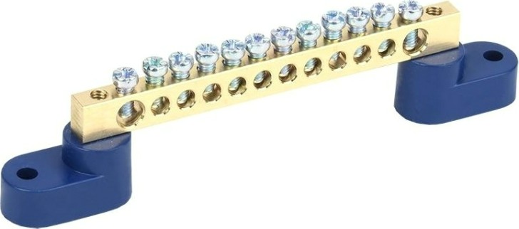 Шина REXANT 11-2328 «N» нулевая 6х9 мм на двух угловых синих изолятора