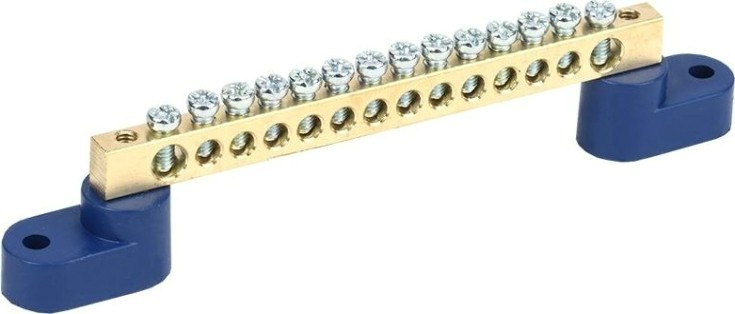 Шина REXANT 11-2329 «N» нулевая 6х9 мм на двух угловых синих изолятора