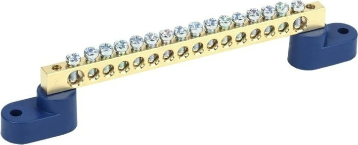 Шина REXANT 11-2330 «N» нулевая 6х9 мм на двух угловых синих изолятора