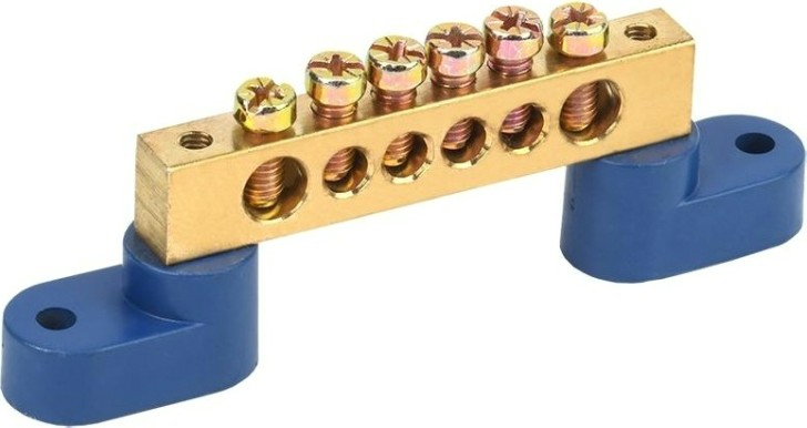 Шина REXANT 11-2332 «N» нулевая 8х12 мм на двух угловых синих изолятор