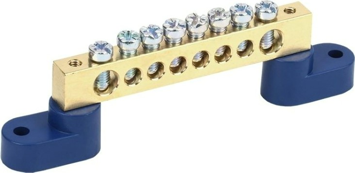 Шина REXANT 11-2333 «N» нулевая 8х12 мм на двух угловых синих изолятор