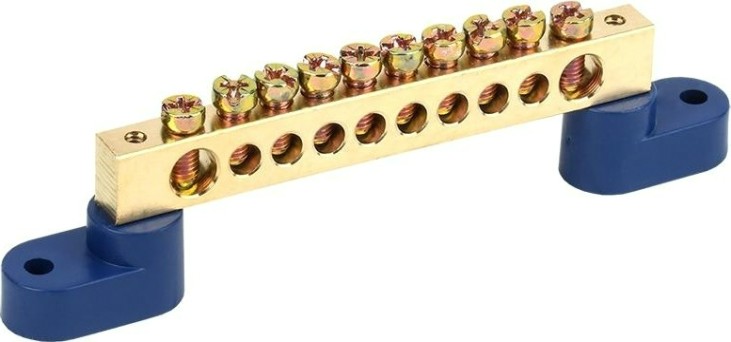 Шина REXANT 11-2334 «N» нулевая 8х12 мм на двух угловых синих изолятор