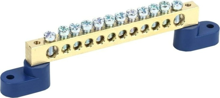 Шина REXANT 11-2335 «N» нулевая 8х12 мм на двух угловых синих изолятор