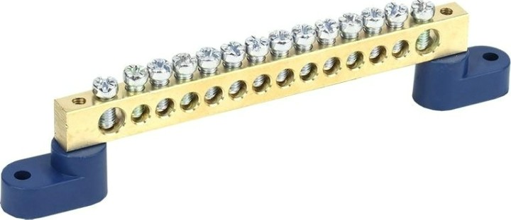 Шина REXANT 11-2336 «N» нулевая 8х12 мм на двух угловых синих изолятор