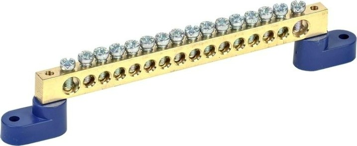 Шина REXANT 11-2337 «N» нулевая 8х12 мм на двух угловых синих изолятор